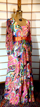 Load image into Gallery viewer, Vintage 70s Dress Maxi High Waisted Rainbow Paisley I Magnin Dress M Psychdelic Poet Sleeves