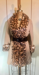 60s Lilli Ann Mod Pinup Rabbit Leopard Print Coat---Pinup Real Rabbit Fur Printed with Leopard Mod Princess S/M