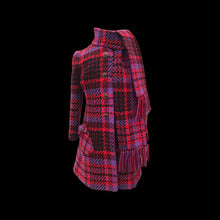 Load image into Gallery viewer, 60’s Coat Pink Purple Red Plaid Thick Woven Wool Attached Scarf