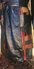 Load image into Gallery viewer, 70s Leather Coat l Patchwork Fit Flare S/M Trench Spy Boho Chic Mosaic