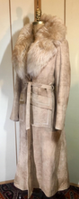 Load image into Gallery viewer, Penny Lane Suede Leather Sheepskin Coat Cream Marble S Made in England Almost Famous Princess Hippy