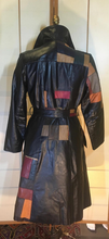 Load image into Gallery viewer, 70s Leather Coat l Patchwork Fit Flare S/M Trench Spy Boho Chic Mosaic