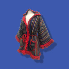 Load image into Gallery viewer, Red Columbian Peruvian Wool Hand Knit vintage Jacket Sweater 70’s Red Stripe Blanket Sweater
