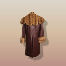 Load image into Gallery viewer, Reserved- Massive Sable Collar and Ultra Soft Bergundy Maroon Leather Feather Light Coat
