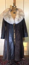 Load image into Gallery viewer, Vintage Coat- 70s Leather Suede Trench Silver Fox Fur Princess Spy M/L