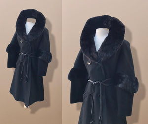 60’s does 30’s Vintage Black Pure Wool Princess and Mink Coat