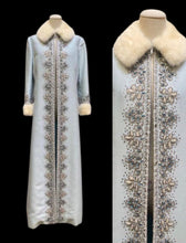 Load image into Gallery viewer, 60’s “Jackie Kennedy Style” Full length Opera Gown Coat in Light Blue Hand Beaded Crystal and Ermine Mink Trim