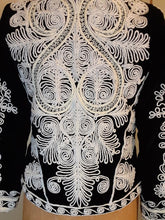Load image into Gallery viewer, Vintage Women's Velvet Embroidered Jacket Top Intricate Black and White Top Exotic Ethnic