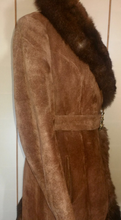 Load image into Gallery viewer, 70s Suede Fur Fit an Flare Coat Distressed Leather Almost Famous Penny Lane Hippy Russian Princess Small S