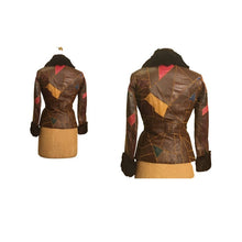 Load image into Gallery viewer, 70s Patchwork Leather Jacket Fur Trim Short Fit Flare Belted Boho Hipster Hippy Fitted