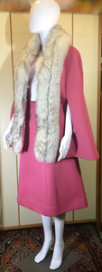 Lilli Ann Pink Cape Skirt Set/ Norwegian Fox Fur S/M Mod 60s