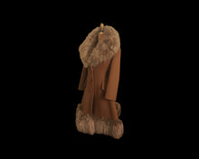 Load image into Gallery viewer, 60’s Caramel Lilli Ann Shearling Fit and Flare Princess Coat with Belt Clutch Purse Set Beaded