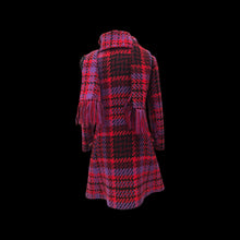 Load image into Gallery viewer, 60’s Coat Pink Purple Red Plaid Thick Woven Wool Attached Scarf