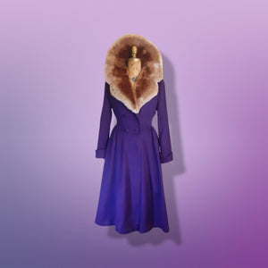 40’s Vintage Purple Coat with Massive Mouton Ombré Collar Fit and Flare “New Look” Post World War II