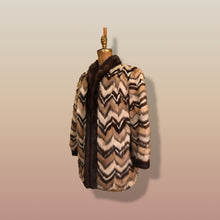Load image into Gallery viewer, Vintage Mink Coat Mosaic “Patchwork” Intarsia Zigzag Chevron “Mocha Coffee” Swirl Tuxedo Style