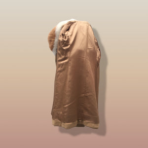 60’s Vintage Camel Coat  with Fur Trim Vicuna-Printed Fit Flare Wrap Style Wool Cashmere Blend