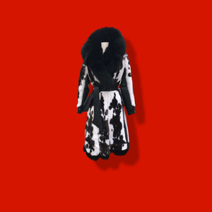 Couture  New Jaguar Mink Fox Fur Lamb Leather Princess Scalloped Coat Black and White Brand New