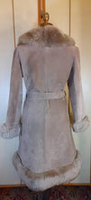 Load image into Gallery viewer, Women&#39;s Vintage Coat- 70s Gray Suede Shearling Princess Fluffy Penny Lane Russian Princess Fit and Flare Coat Boho Chic Hippy afghan