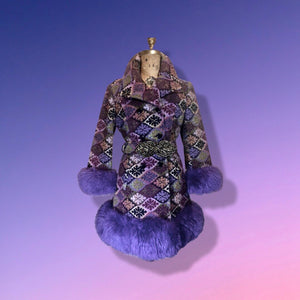 60’s Purple Tapestry Carpet Coat Purple Shearling Mod Boho Penny Lane