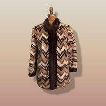 Load image into Gallery viewer, Vintage Mink Coat Mosaic “Patchwork” Intarsia Zigzag Chevron “Mocha Coffee” Swirl Tuxedo Style