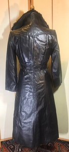 Black Leather 70s Trench Spy Coat Black Matrix Goth Jackie Kennedy Chic S Princess