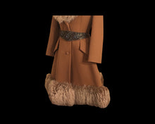 Load image into Gallery viewer, 60’s Caramel Lilli Ann Shearling Fit and Flare Princess Coat with Belt Clutch Purse Set Beaded