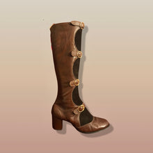 Load image into Gallery viewer, 60’s 70’s Suede and Leather Gladiator Boots with Gold Buckle Hardware Rare Size 7-8.5