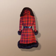 Load image into Gallery viewer, 60’s Scottish Knit Plaid Red LIlli Ann Coat with Fox Fur Trim