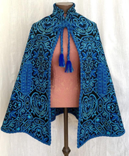Load image into Gallery viewer, Blue Green Poncho/Cape/Purse Set Carpet Tapestry Brocade Knit Wool Hippy Chic One Size Ethnic