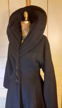 Load image into Gallery viewer, Women&#39;s Vintage Coat-50s Lilli Ann Classic Black Fit Flare Dramatic Collar Thick Wool Full Skirted Princess Price: