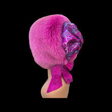 Load image into Gallery viewer, Pink Fox Fur Himalayan Hat Brocade Silk Iridescent