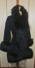 Load image into Gallery viewer, Lilli Ann London 70s Black Suede Shearling Lamb Almost Famous Fit and Flare Russian Princess Petite Penny Lane Coat Small