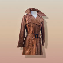 Load image into Gallery viewer, 70’s Vintage Leather Trench Spy Coat Montgomery Ward Tannery