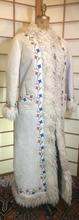 Load image into Gallery viewer, 70s Suede Shearling Embroidered Coat Full Length White Genuine Afghan ICONIC 70's Penny Lane Rocker Almost Famous M/L