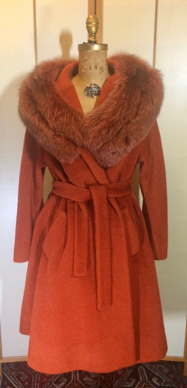 Lilli Ann Orange Coat Dyed Fox Fur Princess and Swing Style One Size Fits Most S/M/L