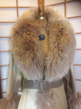 Load image into Gallery viewer, 60s 70s Lilli Ann Leather Shearling Coat Princess Fit and Flare Made in England Coat Penny Lane Almost Famous S/M Russian Princess Afghan