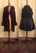 Load image into Gallery viewer, Vintage 70s Purple Coat- Faux "Sheared Lamb" Shearling Vegan Velvet Goth Punk Grunge Penny Lane Russian Princess Boho Princess Pinup