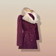 Load image into Gallery viewer, Vintage Wine Maroon Wool Mad Men 60’s Mohair Peacoat with Cross Mink Collar Mod