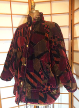 Load image into Gallery viewer, Velvet 80s Glam Luxurious Red and Gold Oversized Patchwork Elegant Streetwear Jacket Coat Dolman Sleeve L/XL UNISEX