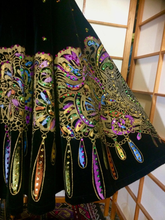 Load image into Gallery viewer, Vintage 1950s 50's Full Skirt Velvet Hand Painted Two Piece Set Sequined Fit and Flare Novelty Print Fancy Medium Large Mexican Skirt
