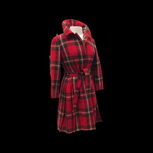 Load image into Gallery viewer, Red Plaid Vintage Wool Pleated Belted Coat