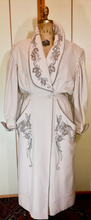 Load image into Gallery viewer, Film Noir Lantern Sleeve Balloon Pleated Sleeves Fit Flare Cashmere Wool Cream Embroidered Floral Coat Robe Made in Paris S Ingrid Bergman