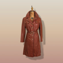 Load image into Gallery viewer, 70’s Butterscotch Leather Trench Coat with Gold Detail Made in Israel