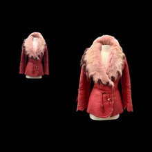 Load image into Gallery viewer, Vintage 70s-90s Leather Shearling Fox Fur Pink Red Short Jacket Coat Made in Turkey
