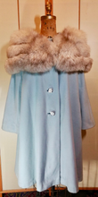 Load image into Gallery viewer, Winter is Coming--Massive Silver Norwegian Fox Fur Collar and Powder Ice Baby Blue Wool Swing Coat 50s 60s Pinup Medieval Glamour Hollywood