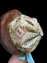 Load image into Gallery viewer, Reserved for Stef- Himalayan Hat of Sea Green Gold Embroidered Silk and Golden Sable Fur