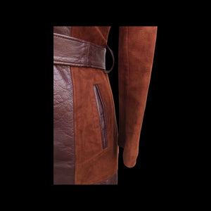 70’s Rust Suede and Leather Inlay Coat Spy Trench