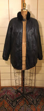 Load image into Gallery viewer, Vintage Women Men Unisex 80s Reversible Mink Chevron Black Leather Bomber Coat Jacket Glam Wear Two Ways Versatility