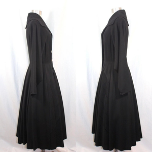 Black Wool Princess Fit and Flare 1940s 1950s Fit and Flare Coat Dress Post World War II Medium Rhinestone Crystal Button New Look reserved for Elizabeth