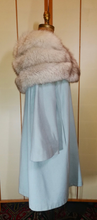 Load image into Gallery viewer, Winter is Coming--Massive Silver Norwegian Fox Fur Collar and Powder Ice Baby Blue Wool Swing Coat 50s 60s Pinup Medieval Glamour Hollywood